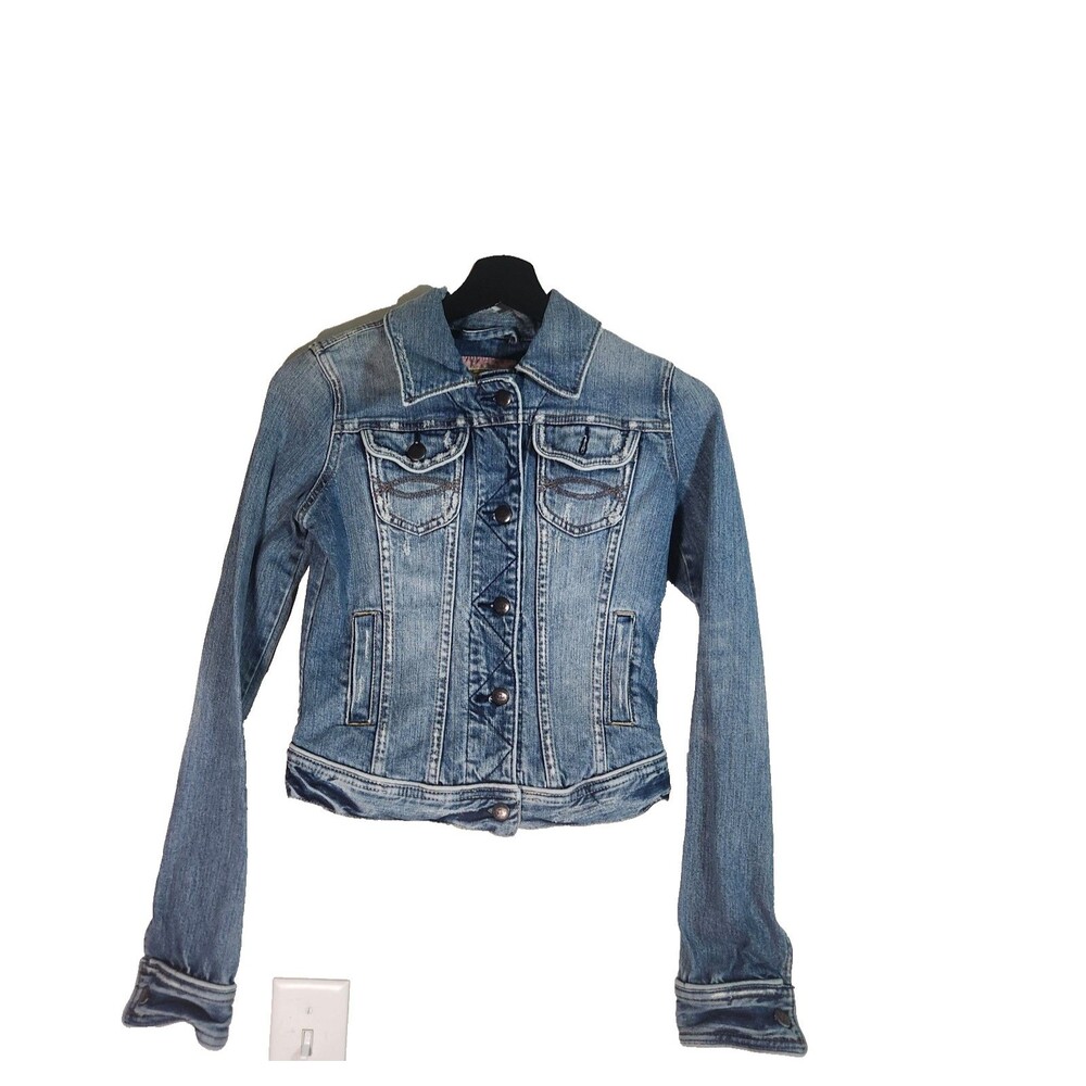 Abercrombie & Fitch Jean Jacket Small Woman Blue Denim Distressed Small - Picture 1 of 12